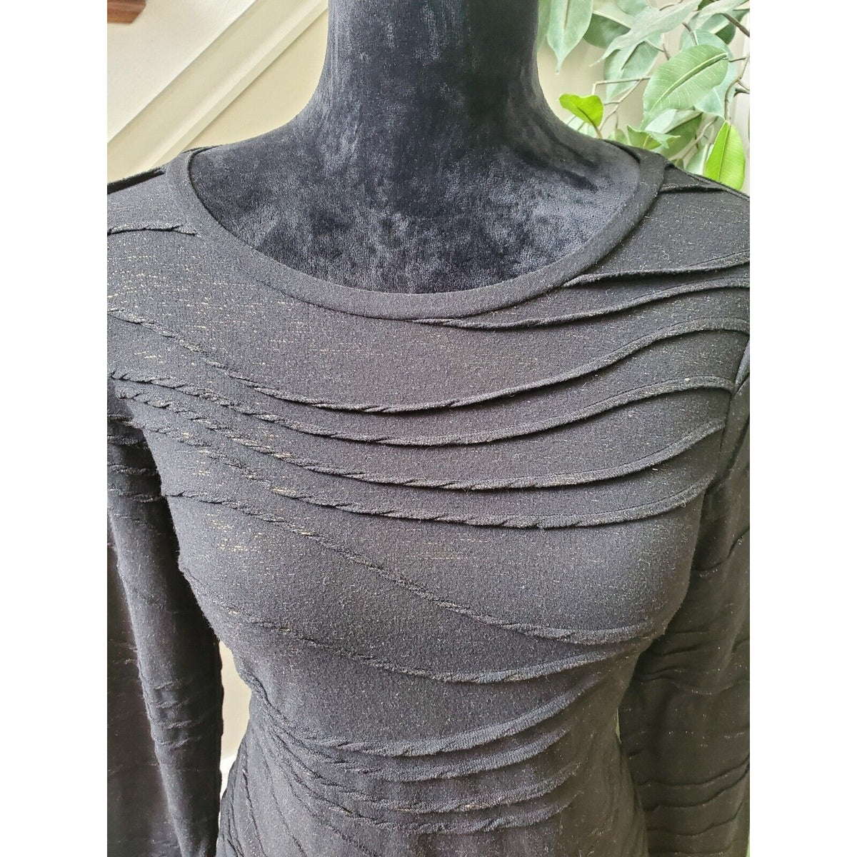Simply Vera Women's Black Polyester Round Neck Long Sleeve Casual Top Blouse M