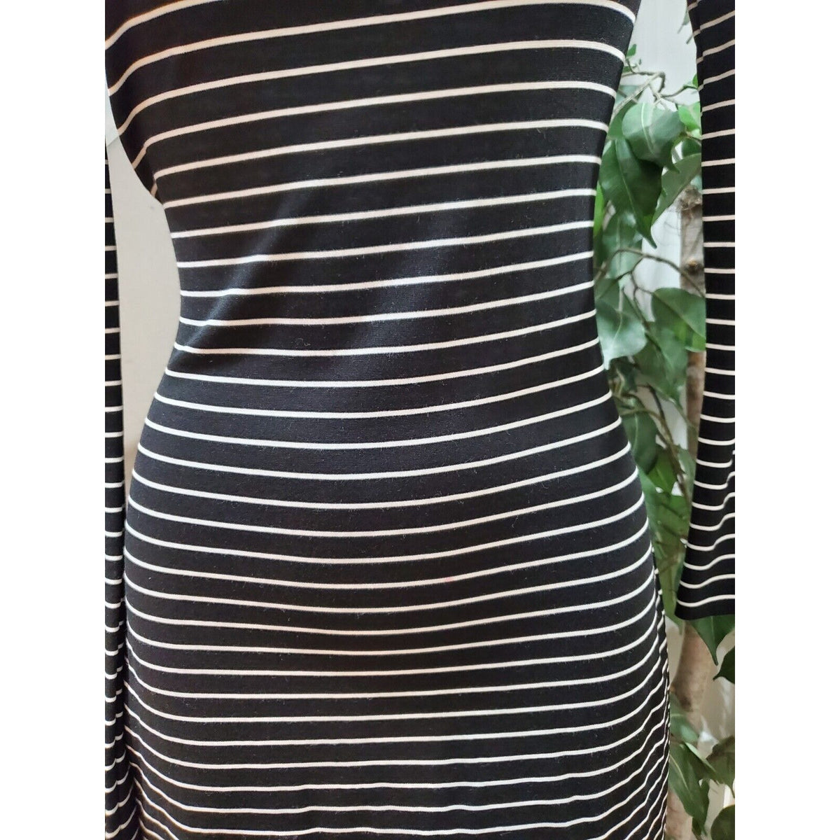 Torn by Ronny Kobo Off Shoulder Black Striped CutOut Sleeve Knee Length Dress XS