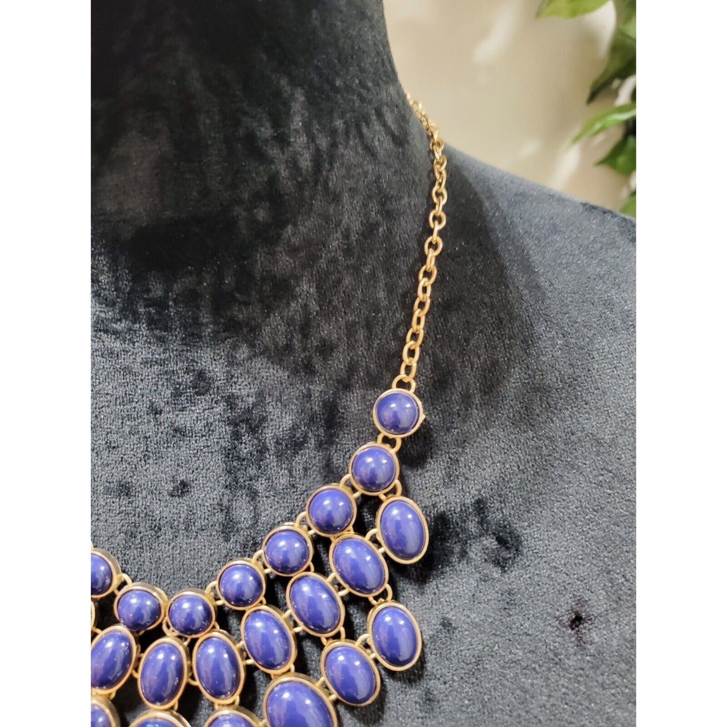 Women's Vintage Blue Rhinestone Gold Chain Statement Necklace