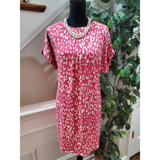 Andree Women's Pink Rayon Round Neck Short Sleeve Casual Knee Length Dress Largenn