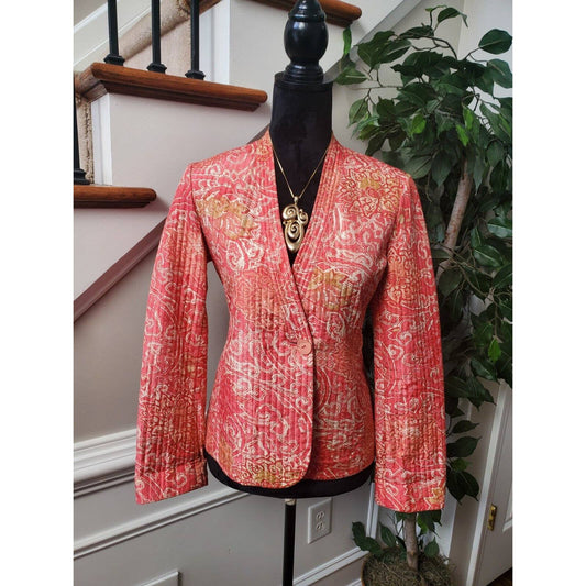 Sigrid Olsen Womens Pink 100% Silk Long Sleeve Single Breasted Blazer Size Small
