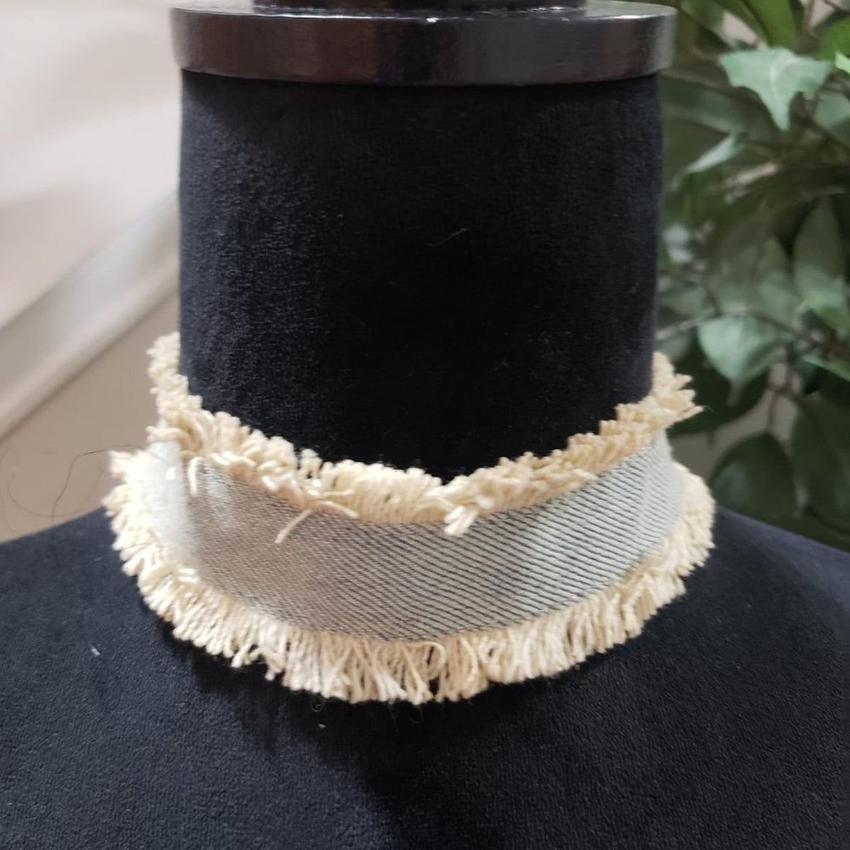 Women's Blue & White Fashion Denim Collar Necklace with Lobster Necklace
