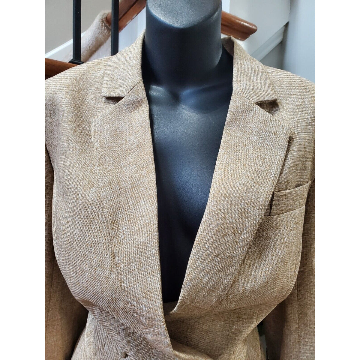 L' Atiste Beige Polyester Full Sleeve Notch Lapel Button Front Bodysuit Blazer M