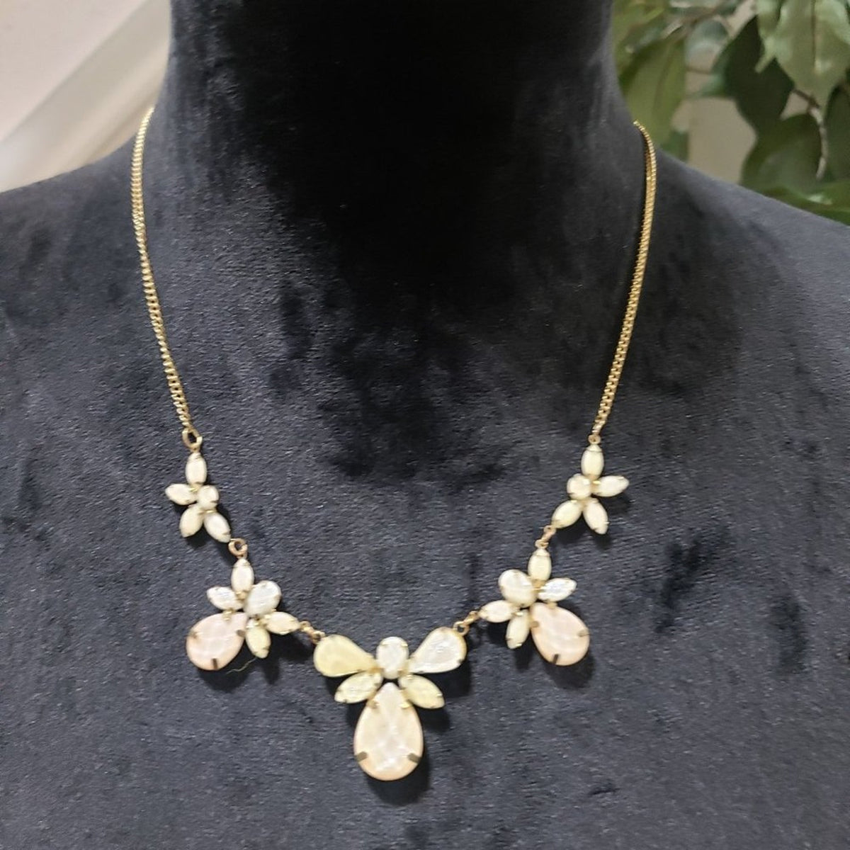 Claire's Womens White Floral Beaded Fashion Statement  Necklace