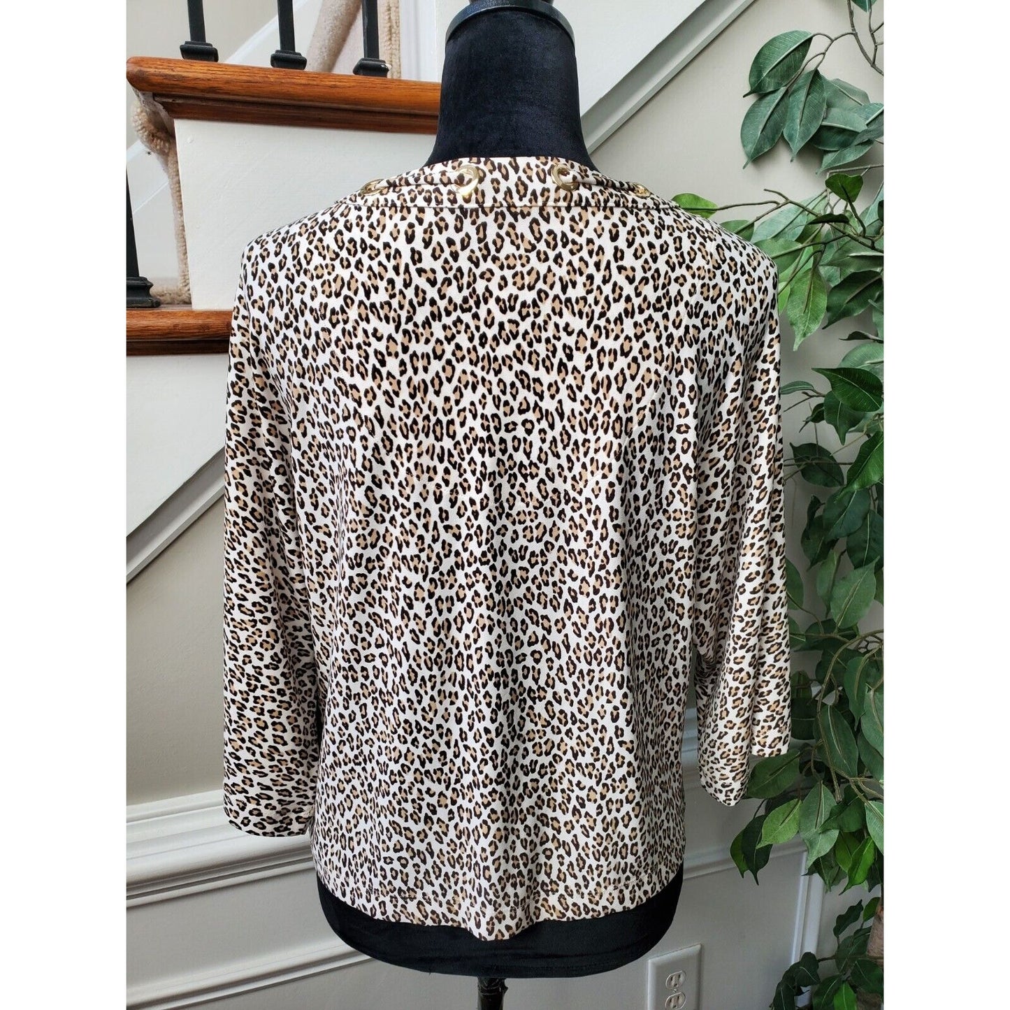 Chico's Women's Brown Polyester Round Neck Long Sleeve Blouse Size 0 Small
