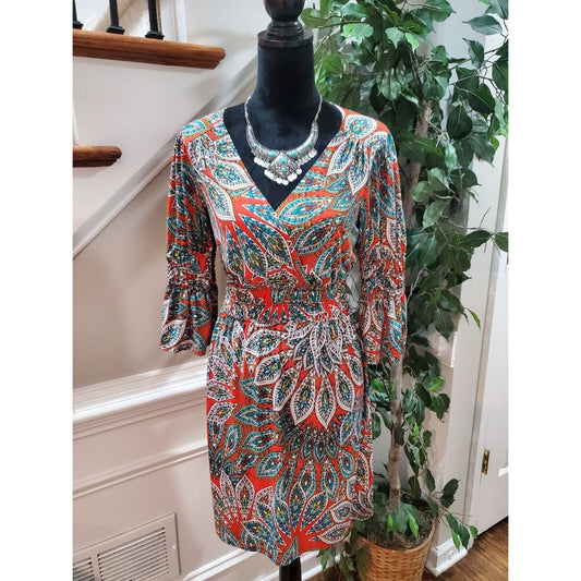 Enfocus Studio Women Multicolor Polyester V-Neck Long Sleeve Knee Length Dress 6