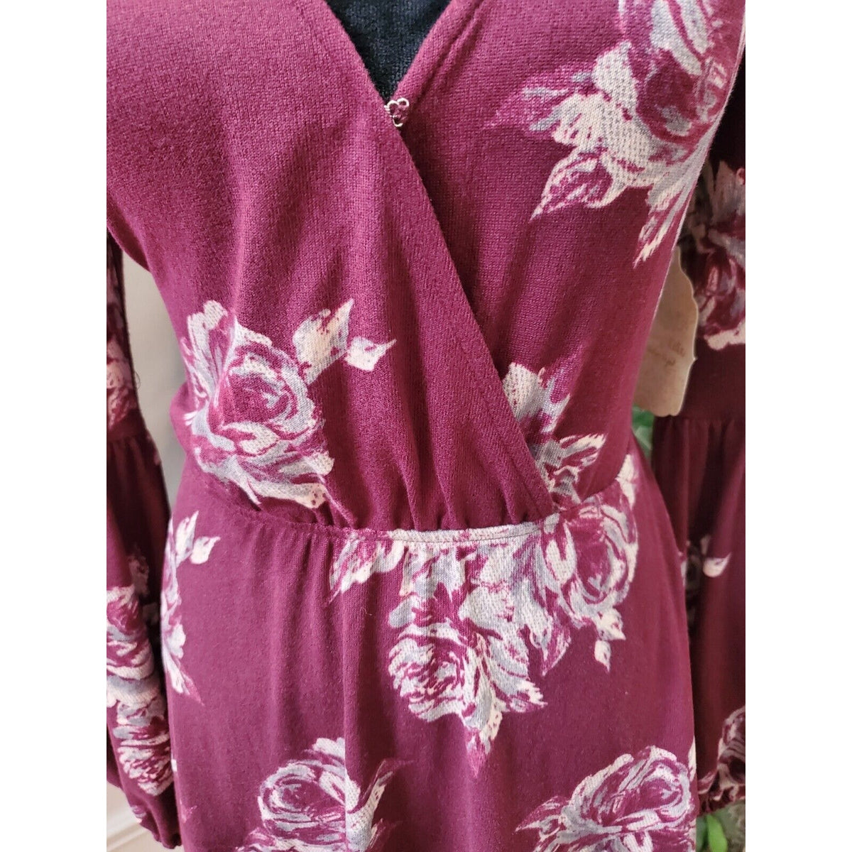 Altar'd State Womens Floral Polyester V-Neck Long Sleeve Knee Length Dress Small
