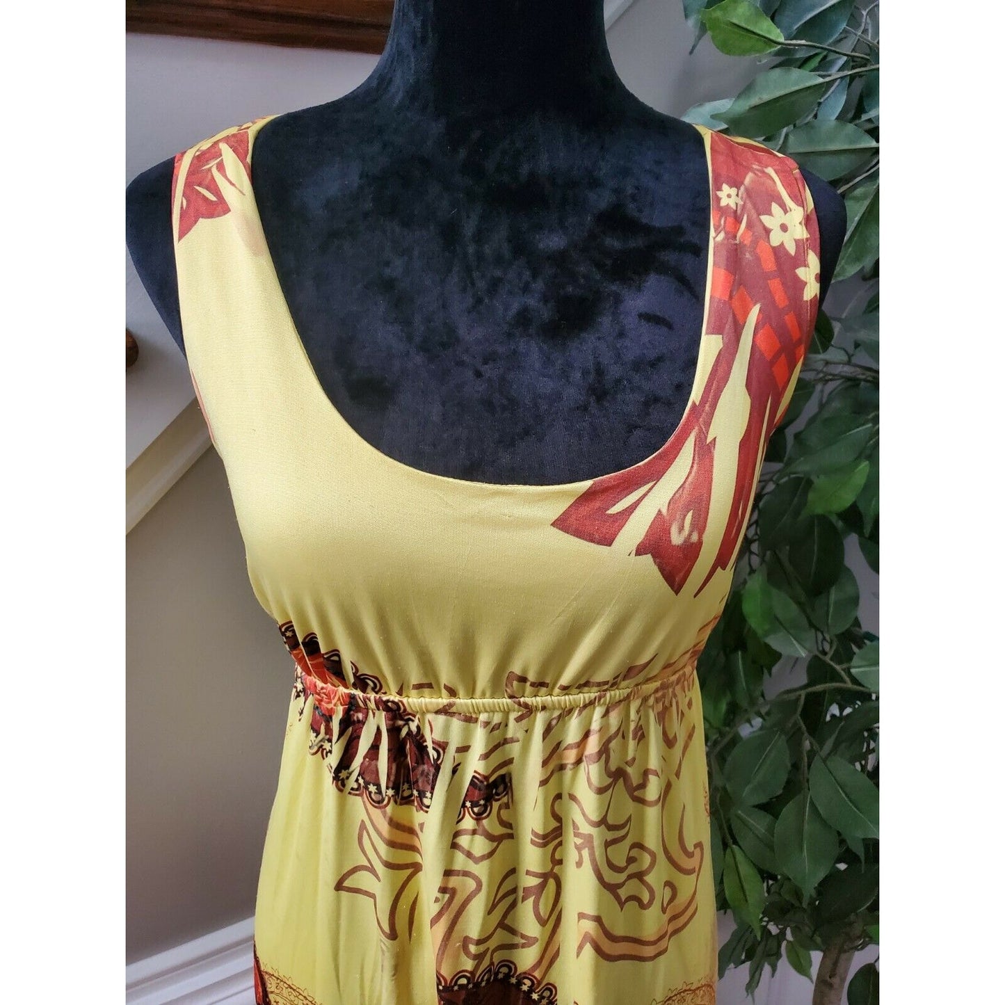 Snap Women's Yellow Polyester Scoop Neck Sleeveless Long Maxi Dress Size X-Large