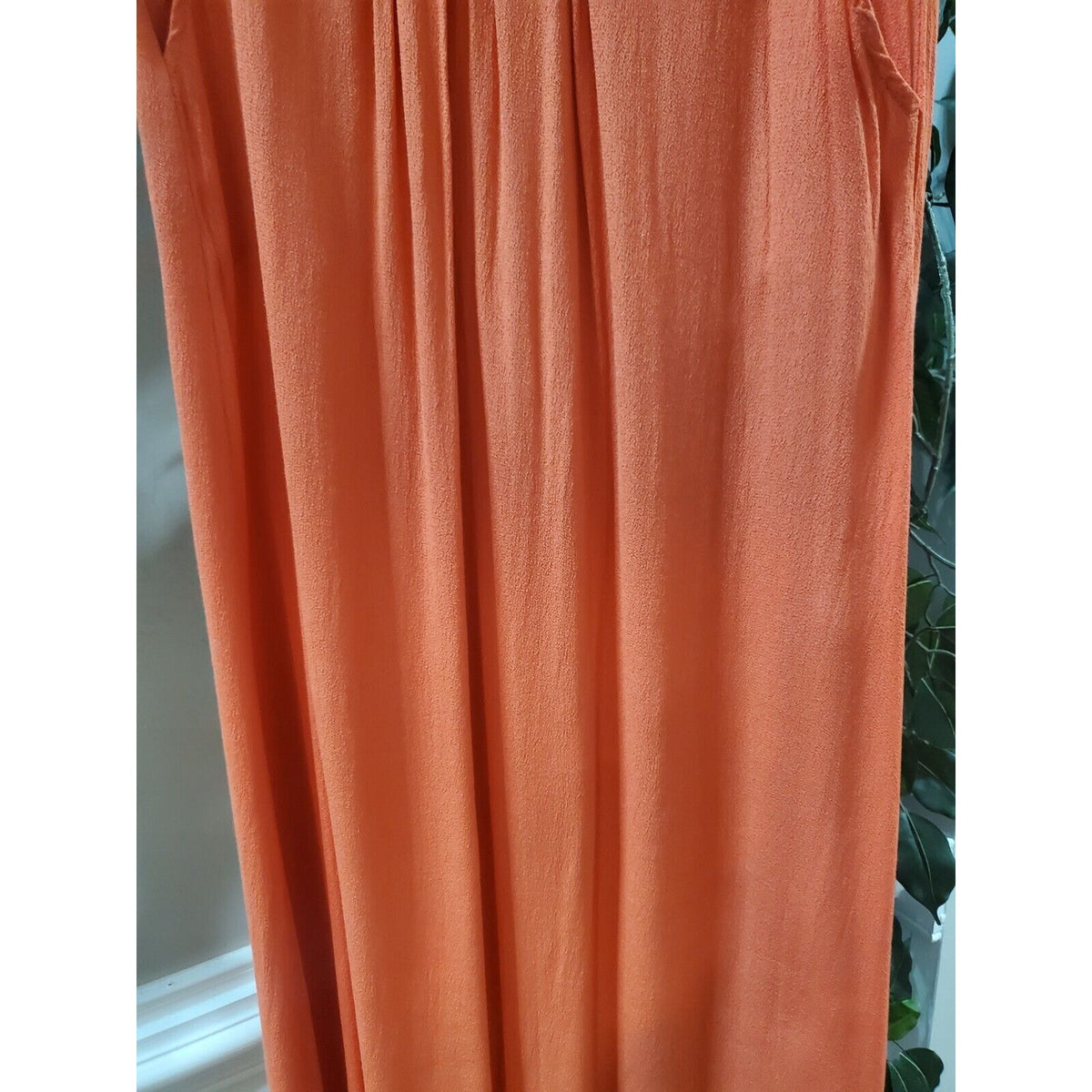 Women's Orange Solid Rayon Side Pockets & Elastic Waist Long Skirt Size Small