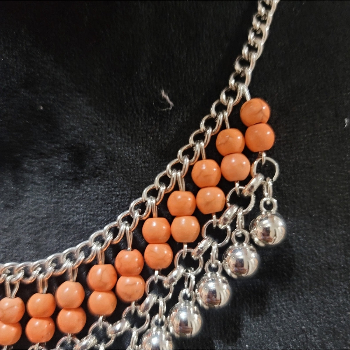 Coral and Silver Fashion Necklace