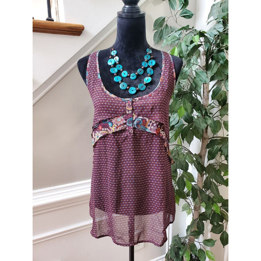 Mossimo Supply Co Sheer Purple Teal Scoop Neck Sleeveless Tunic Top Blouse XL.