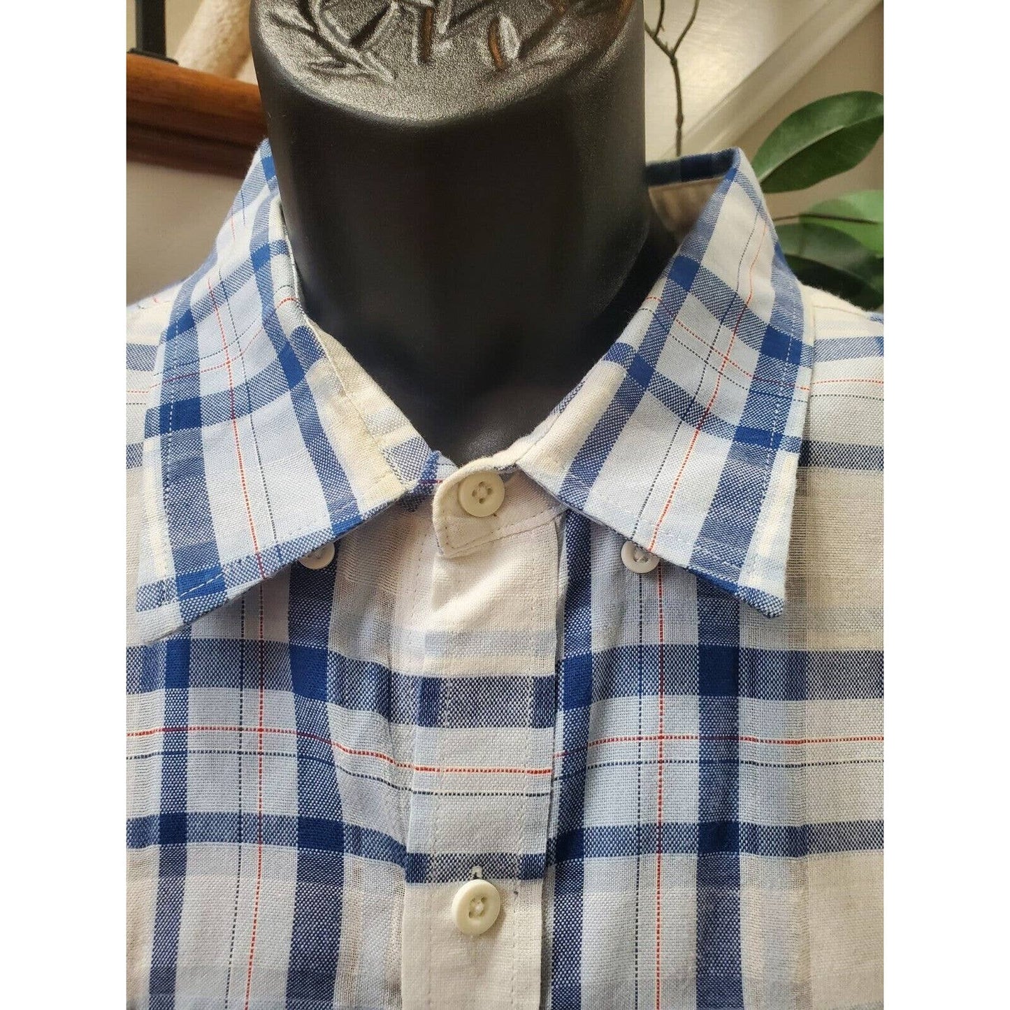 Izod Men's White & Blue Cotton Collared Half Sleeve Casual Button Down Shirt 2XL