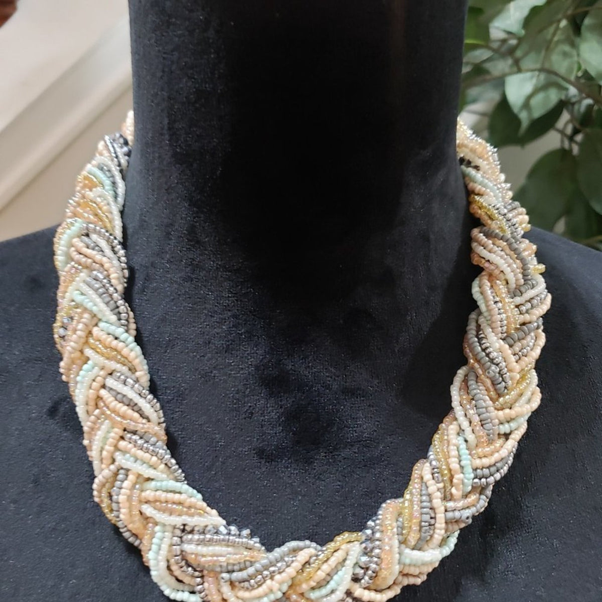 Women's Multicolor Round Twisted Beaded with Lobster Clasp Necklace