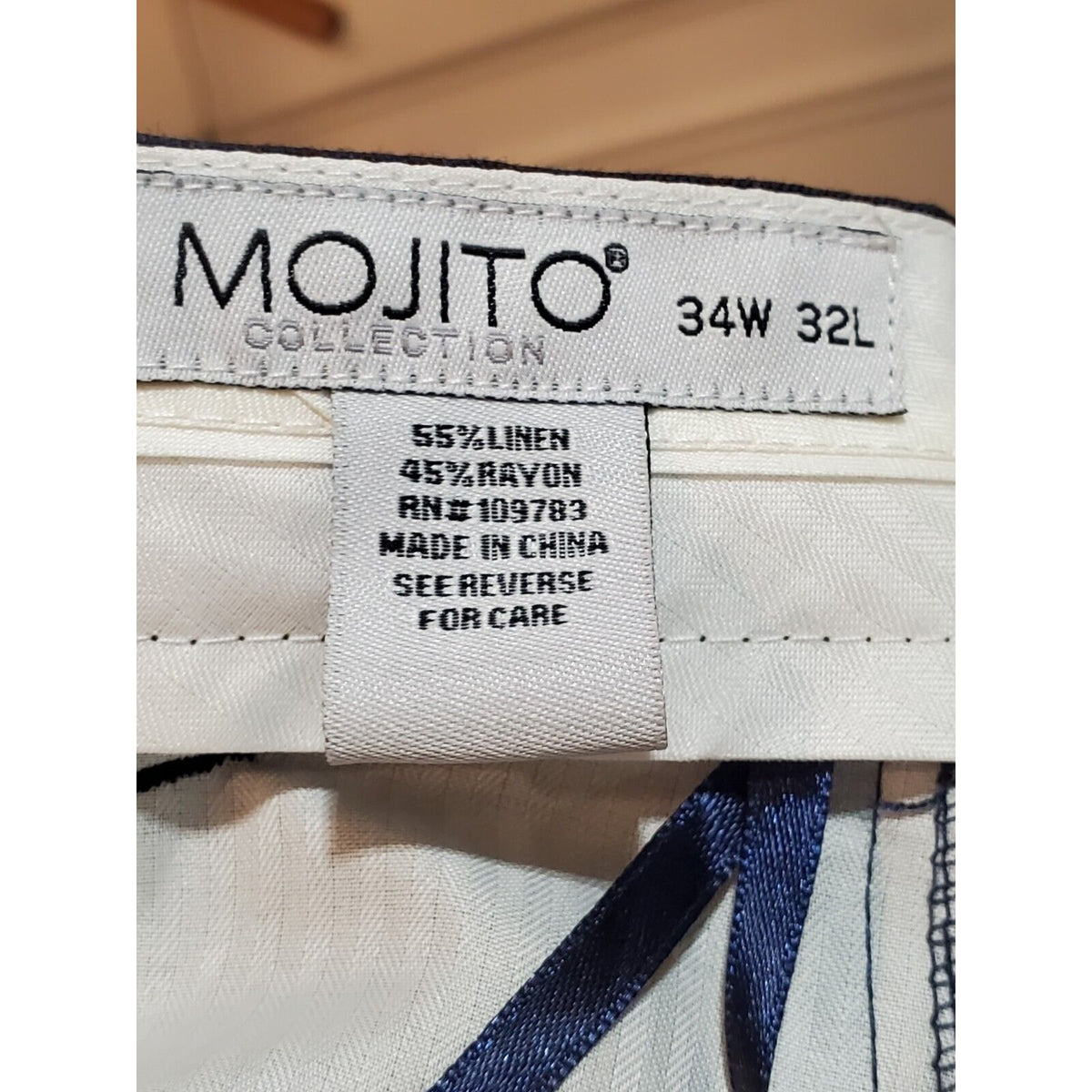 Mojito Collection Men's Blue Linen Blend Straight Fit Dress Pant Size 34W/32L