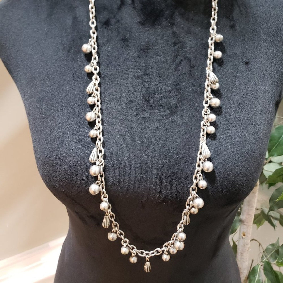 Womens Fashion Silver Tone Beads Long Necklace with Lobster Clasp