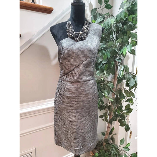 Allen B Women's Gray Polyester One Shoulder Off Casual Knee Length Dress Size 12