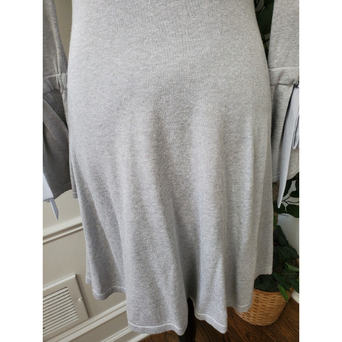 CeCe Women's Gray Cotton Round Neck Long Sleeve Casual Knee Length Dress Size XS