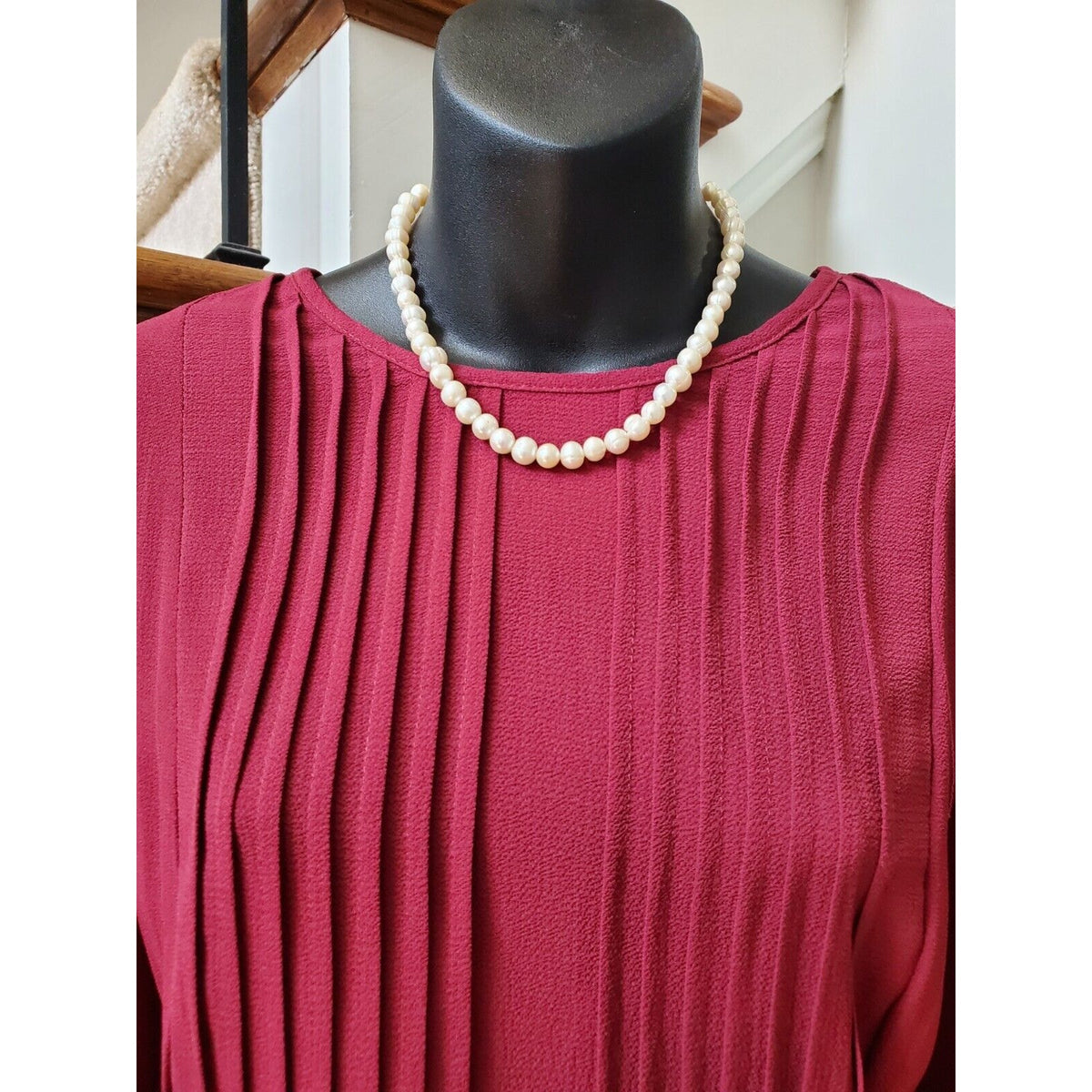 SHELN Curve Women's Red Elastane Round Neck Long Sleeve Long Maxi Dress Size L