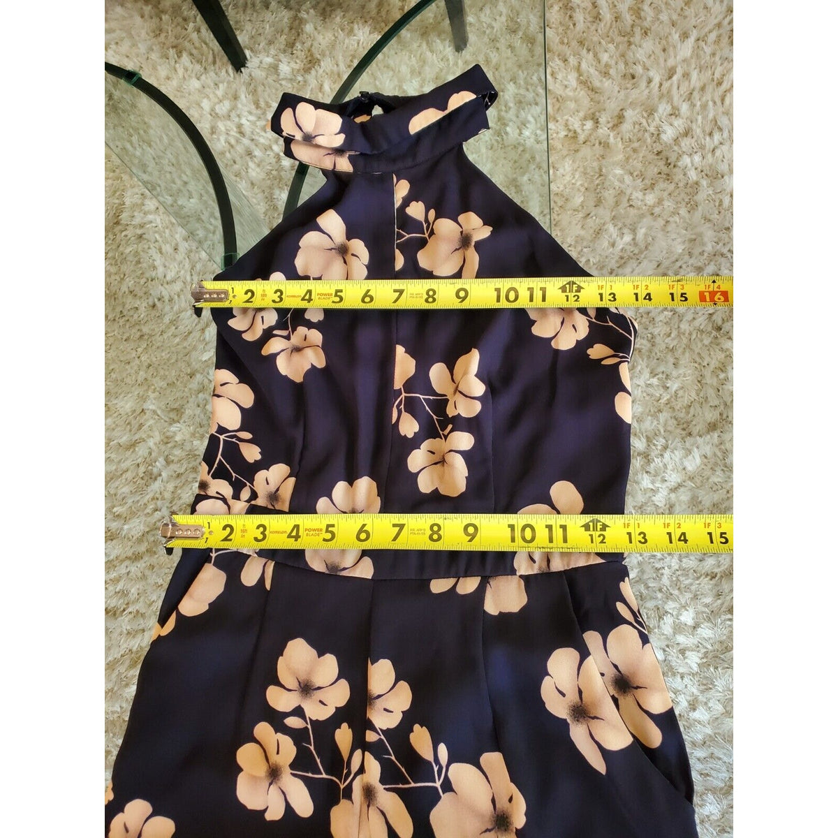 Sienna Sky Women Blue Floral Polyester Sleeveless Halter Neck Casual Jumpsuit S