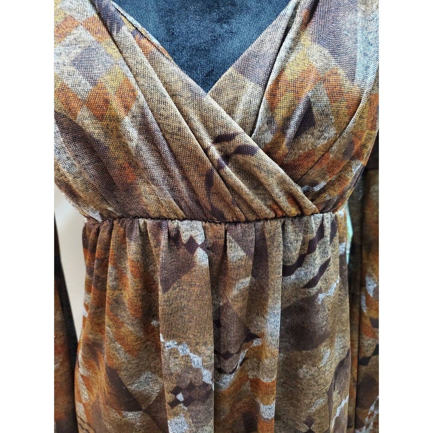 Lapis Women's Brown Polyester V-Neck Long Sleeve Knee Length Dress Size Large