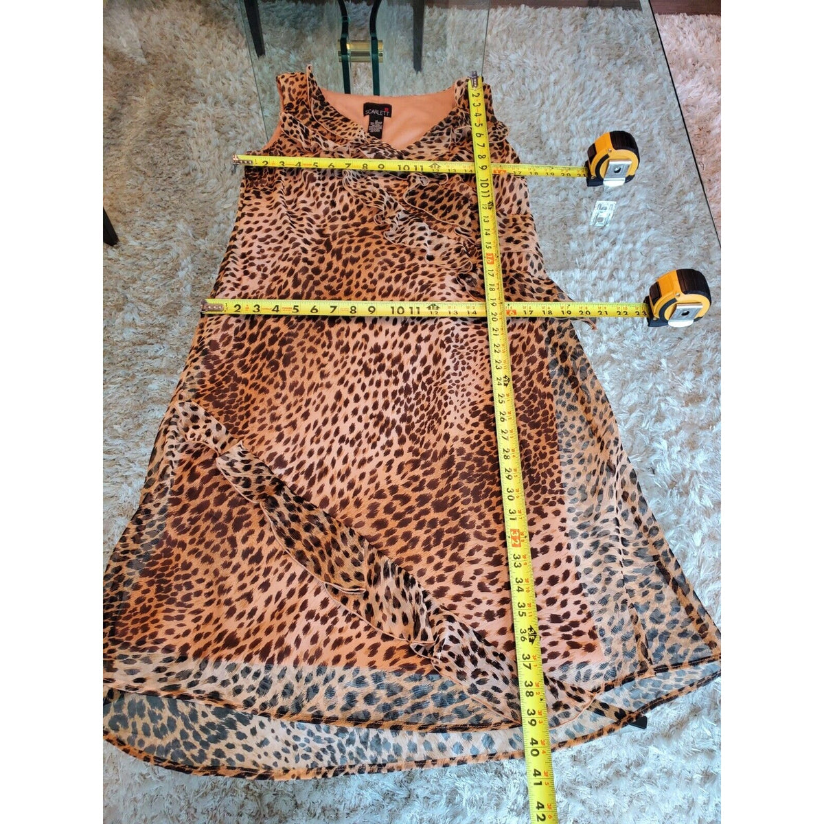 Scarlett Beige & Brown Leopard Polyester V-Neck Sleeveless Knee Length Dress 12
