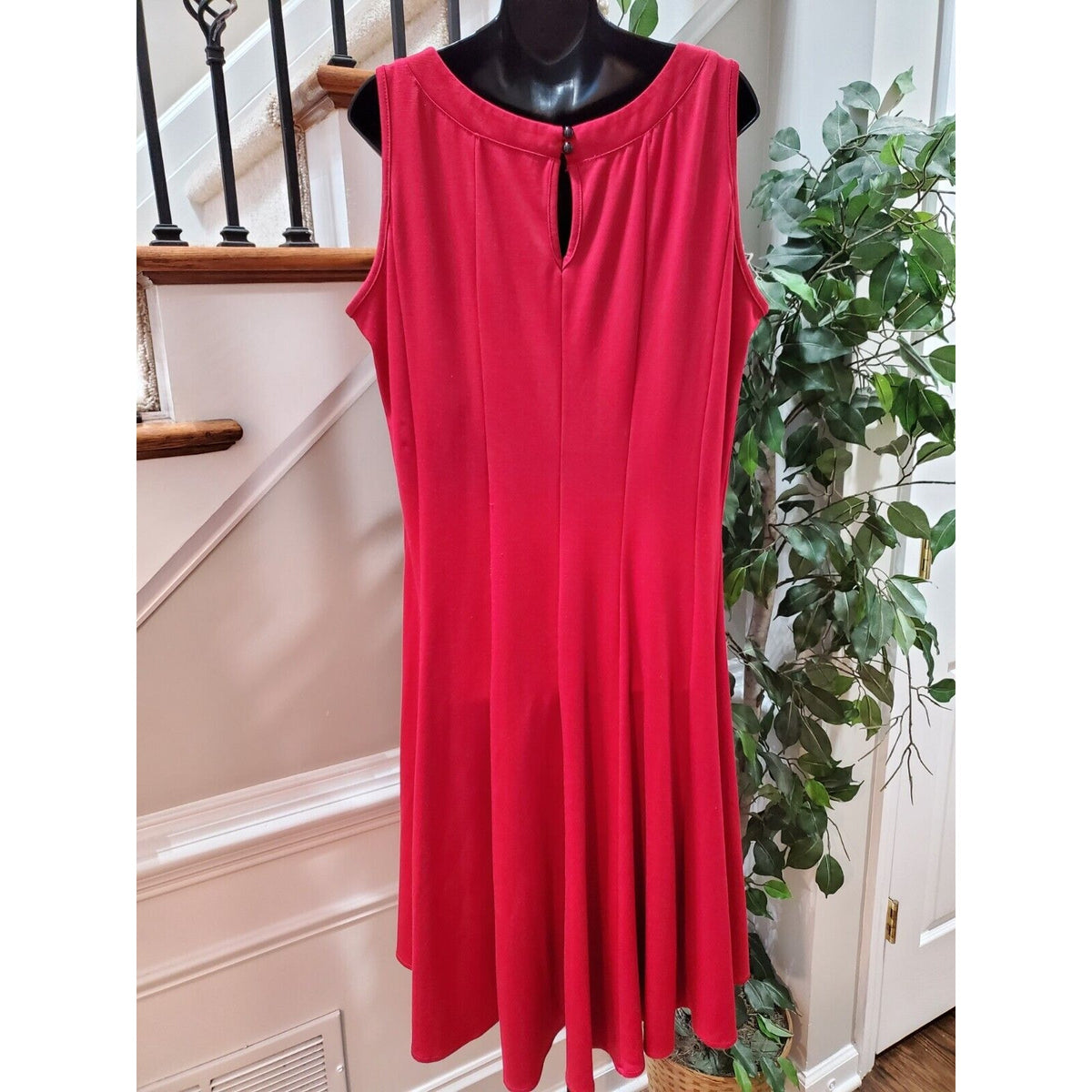 Blooming Rose Women Red Polyester Round Neck Sleeveless Knee Length Dress XL