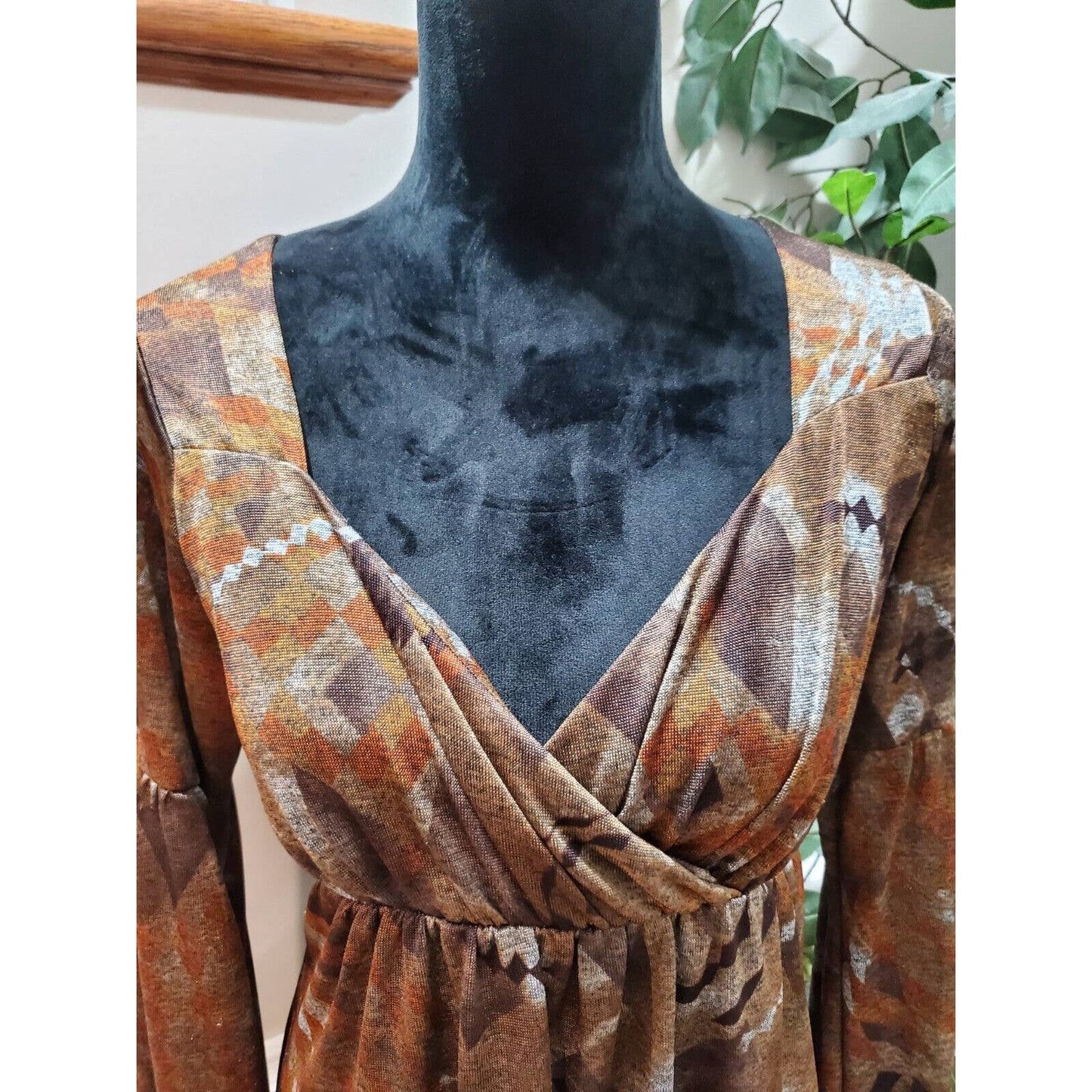 Lapis Women's Brown Polyester V-Neck Long Sleeve Knee Length Dress Size Large