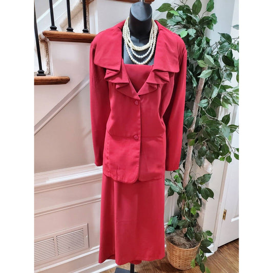 Roman's Women's Red Polyester Long Sleeve Blazer & Skirt 2 Pc's Suit Size 26W