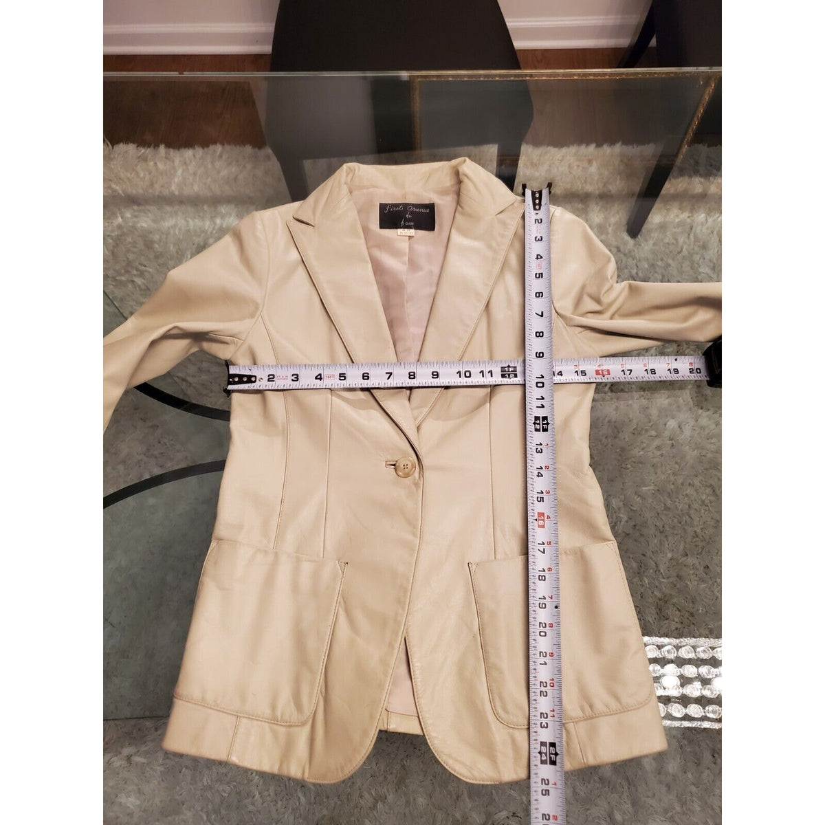 VTG First Avenue Beige Single Breasted One Button Leather Blazer Jacket Medium