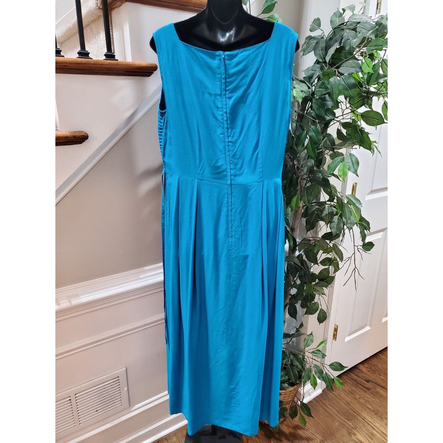 Vintage Sarah Elizabeth Blue 100% Rayon Round Neck Sleeveless Long Maxi Dress 12