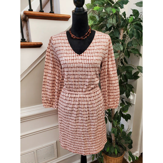 Nine West Womens Brown Polyester Long Sleeve V Neck Sheath Dress Size Medium