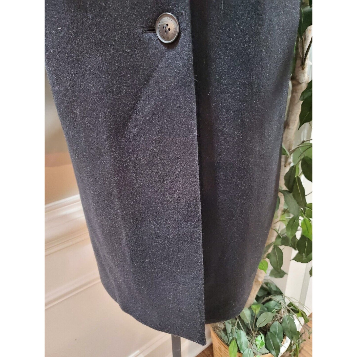 Nine West Women Black Wool Long Sleeve Buttons Front Casual Long Coat Size M