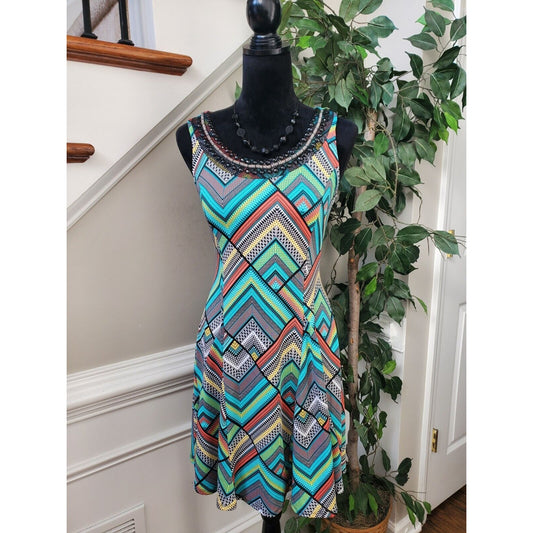 New Directions Womens Multicolor Round Neck Sleeveless Knee Length Dress Size PS