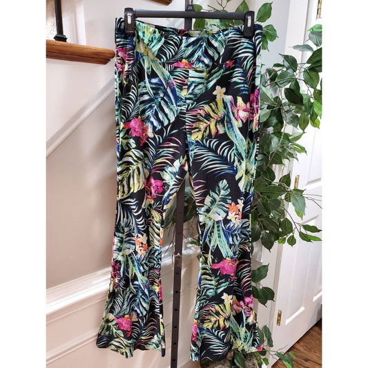 No Boundaries Women's Black Floral Polyester Pull On Comfort Waist Pant Size 2XL