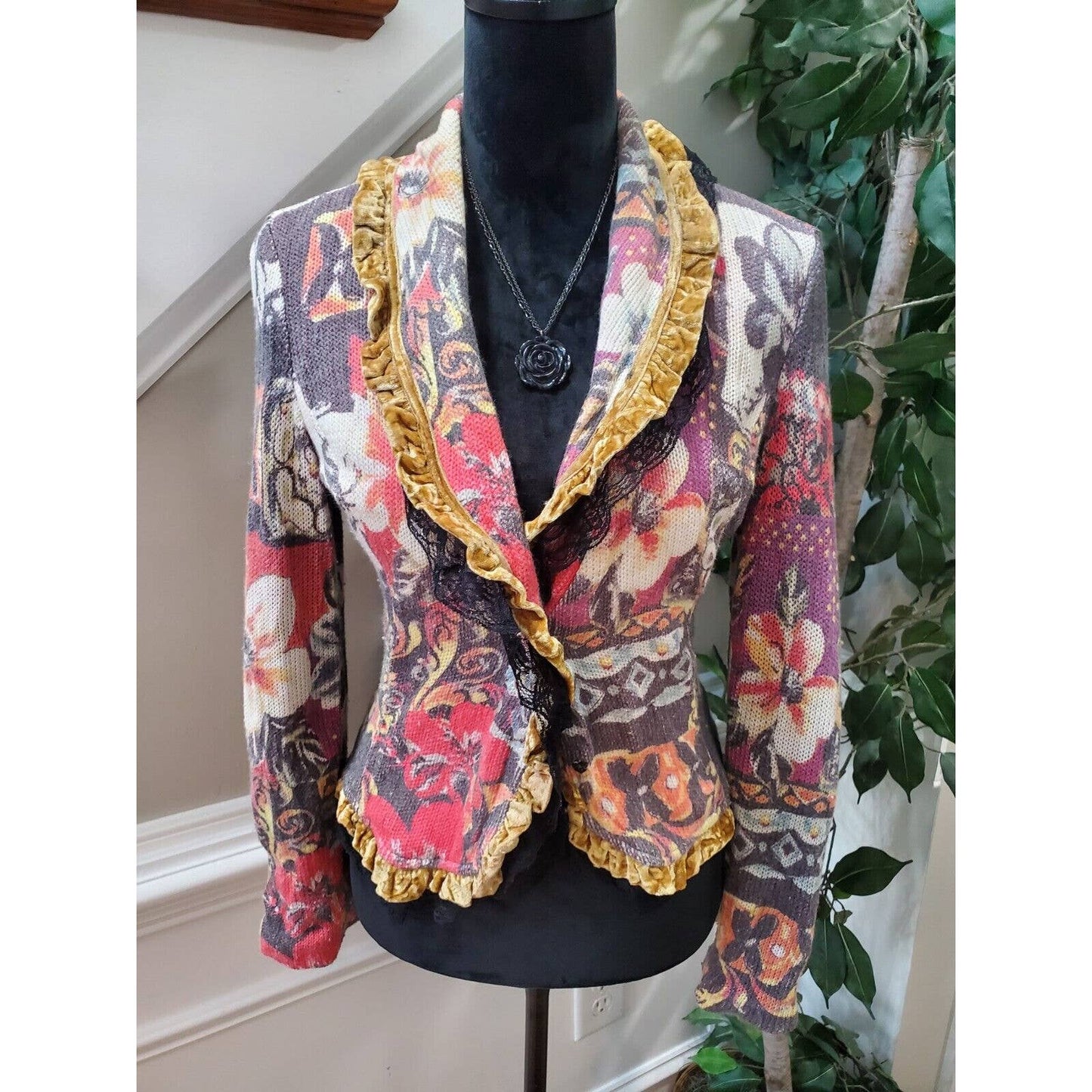 Alberto Makali Women's Floral Polyester Long Sleeve Casual Jacket Blazer Size M