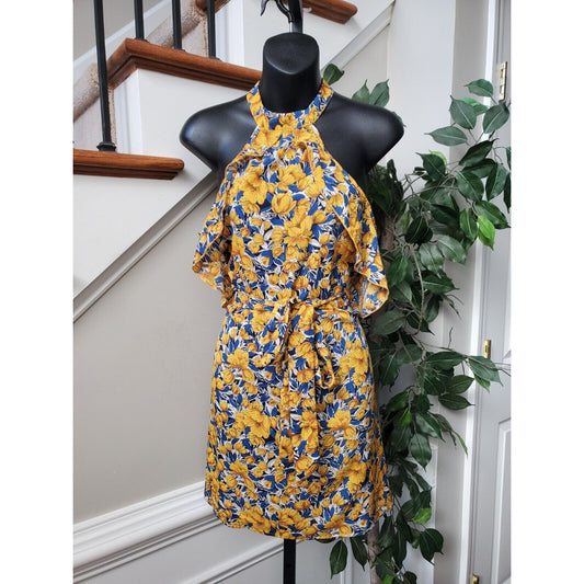 SHEIN Women's Floral Polyester Halter Neck Sleeveless Knee Length Dress Size 4