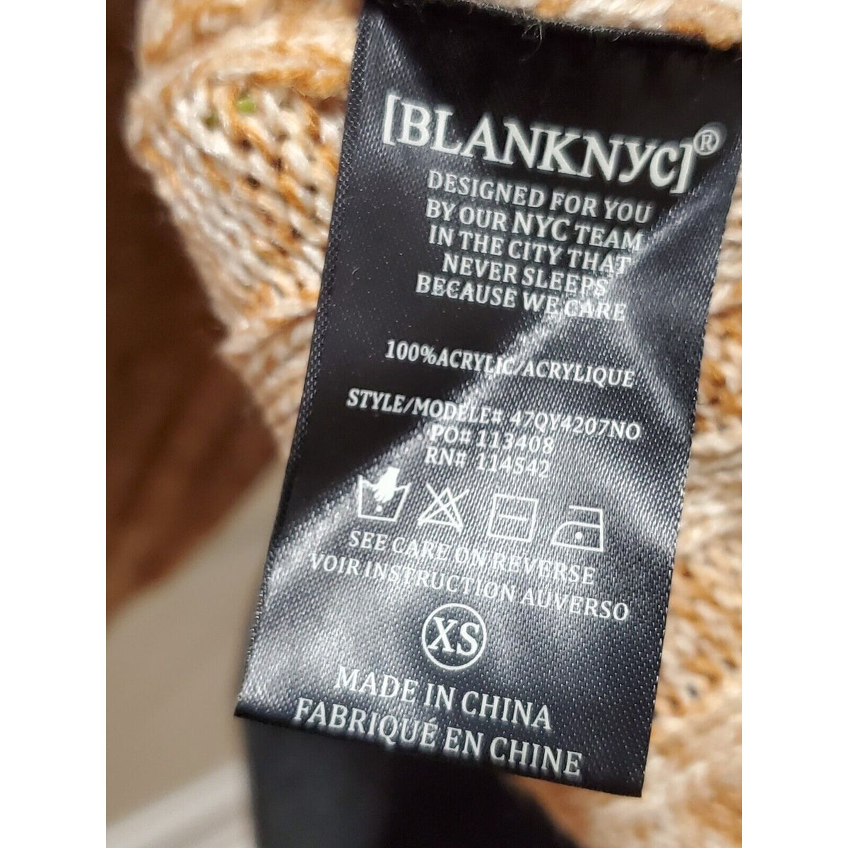 BLANKNYC Toffee Acrylic Ribbed Crewneck Long Sleeve Pullover Knit Sweater XS