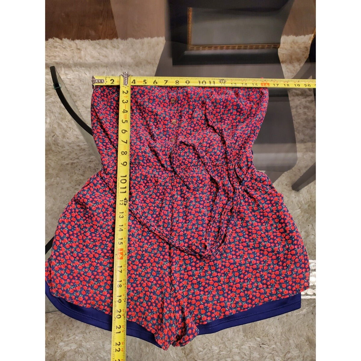 MM MM MM Women's Blue & Red Floral Rayon Off The Shoulder Casual Romper Size XL