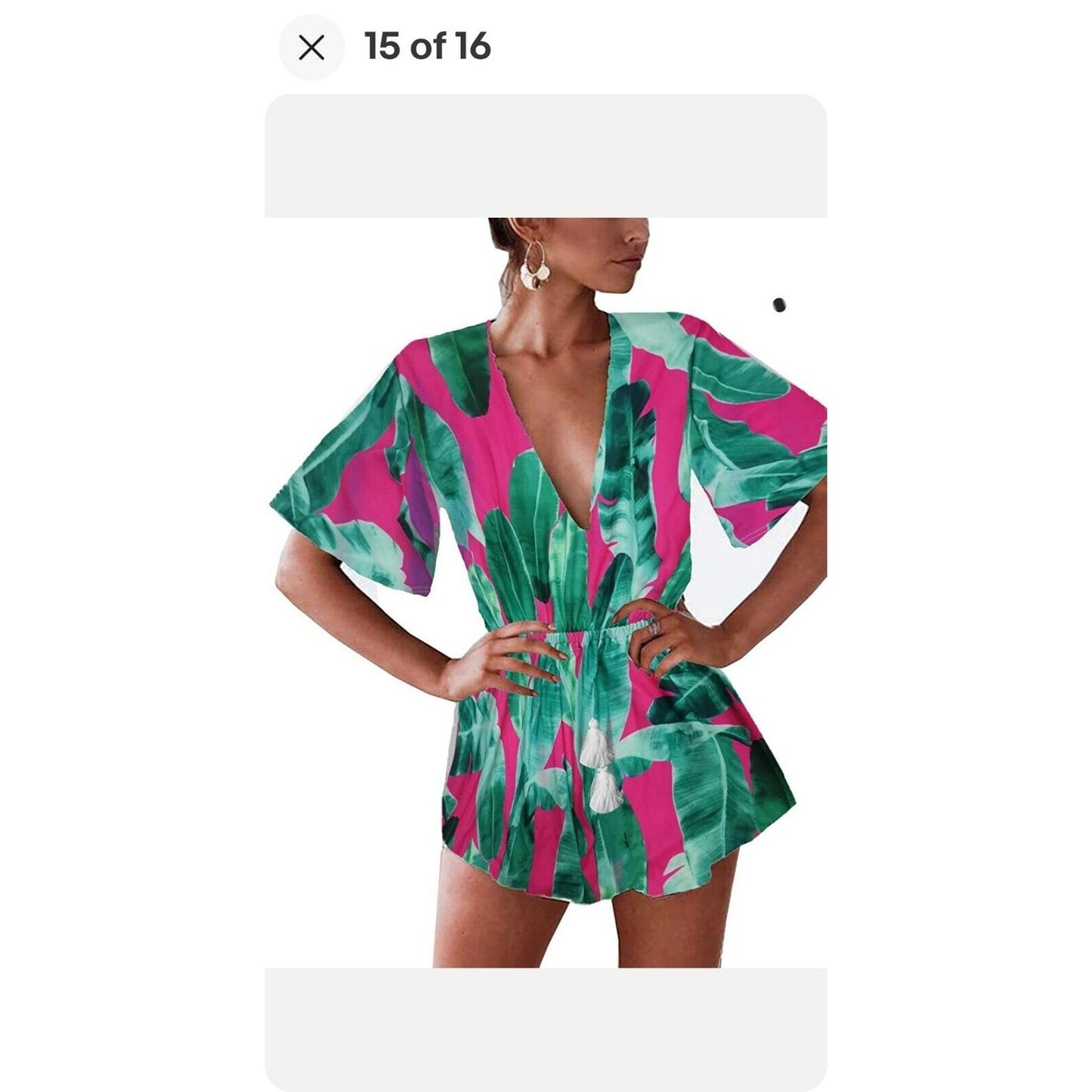 Famulily Women's Pink & Blue 100% Polyester V-Neck 3/4 Sleeve Casual Romper L