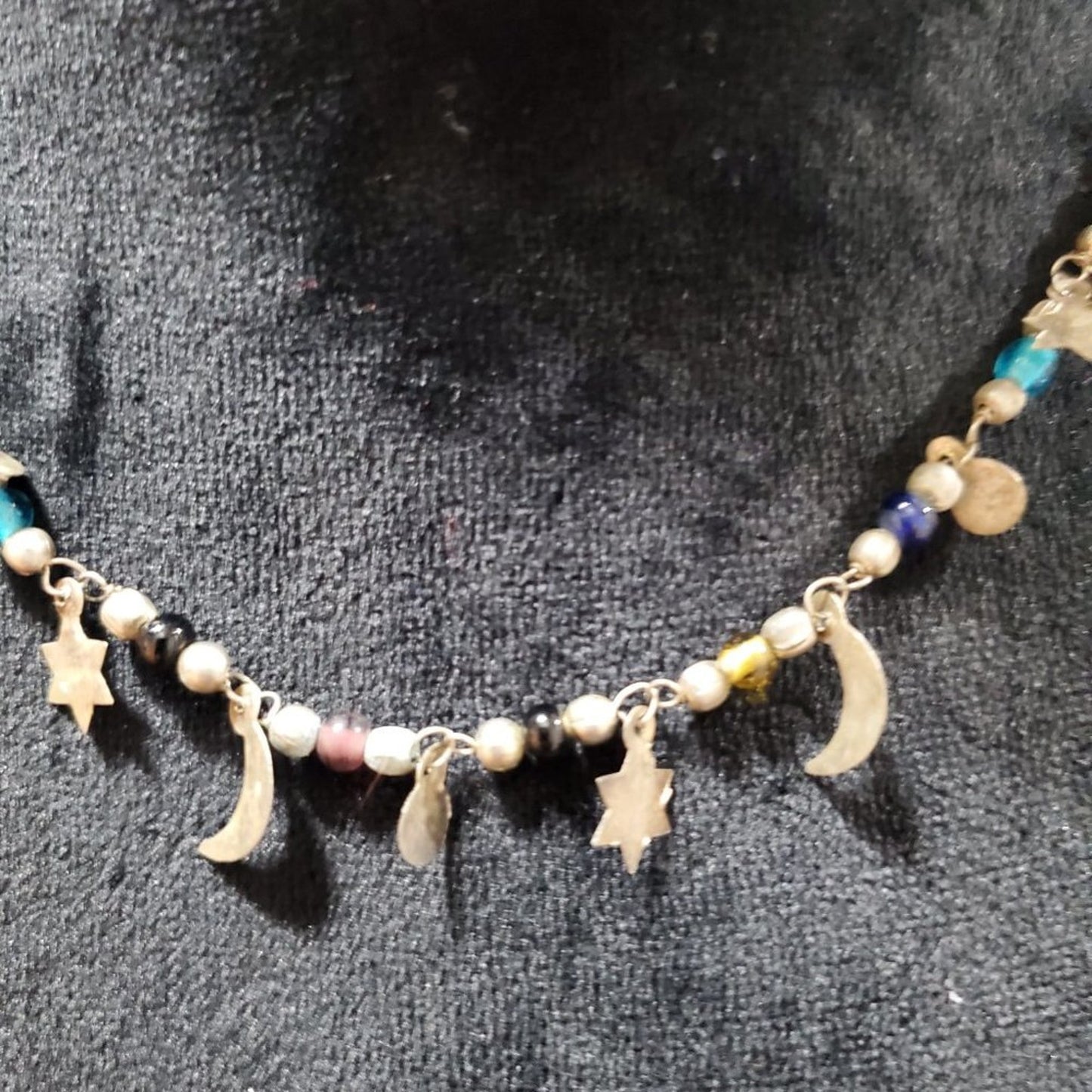 Womens Gold Rainbow Heart Gems Moon Night Pendant Necklace