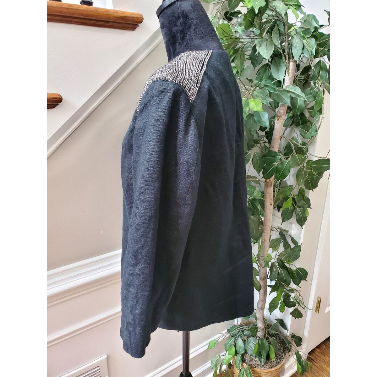 Chico's Women's Black Linen Long Sleeve Casual Hook & Eye Jacket Blazer Size 2 L