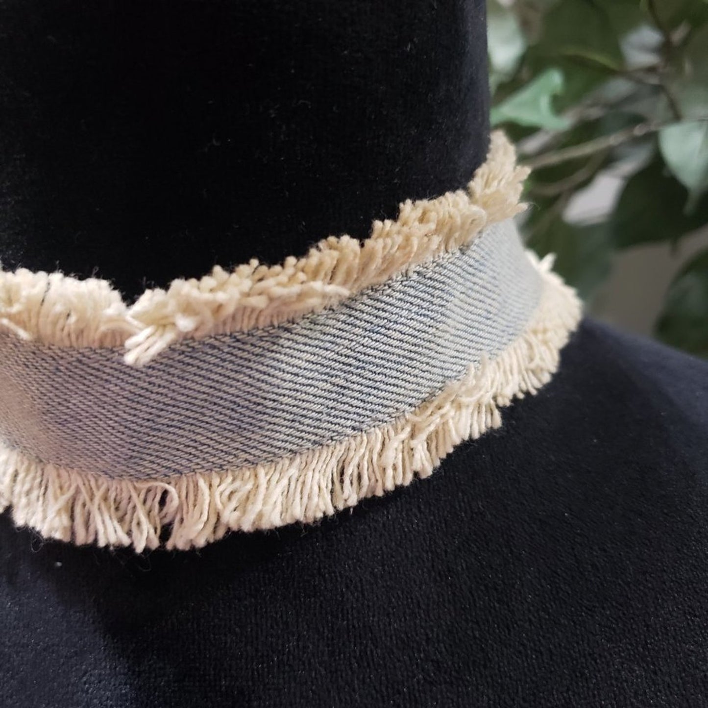Women's Blue & White Fashion Denim Collar Necklace with Lobster Necklace