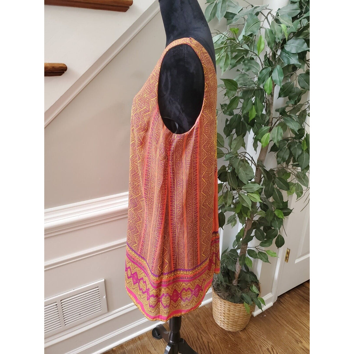 City Triangles Multicolor 100% Polyester V-Neck Sleeveless Knee Length Dress L
