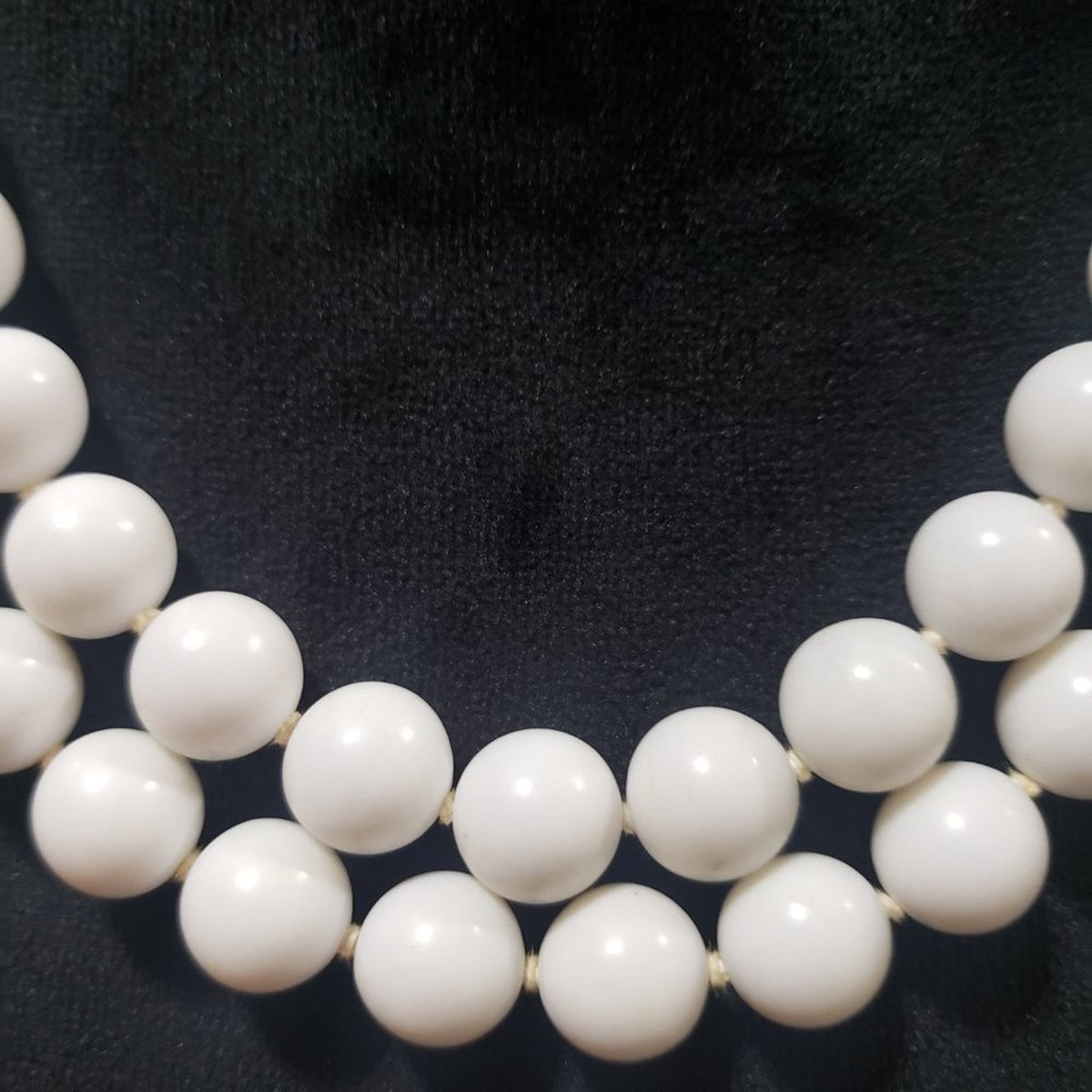 Womens Fashion White Double Strand Round Beaded Necklace with Lobster Clasp