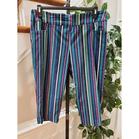 Terra & Sky Women's Blue Striped Rayon Pull On Comfort Waist Pant Size 14W