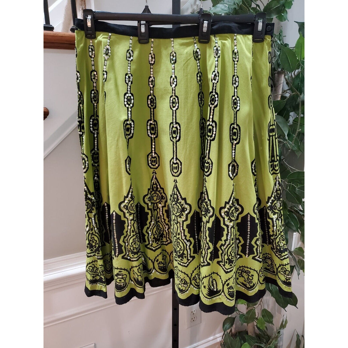 NY Collection Women Green Black Cotton A-Line Zipper Waist Knee Length Skirt 2X