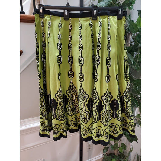 NY Collection Women Green Black Cotton A-Line Zipper Waist Knee Length Skirt 2X