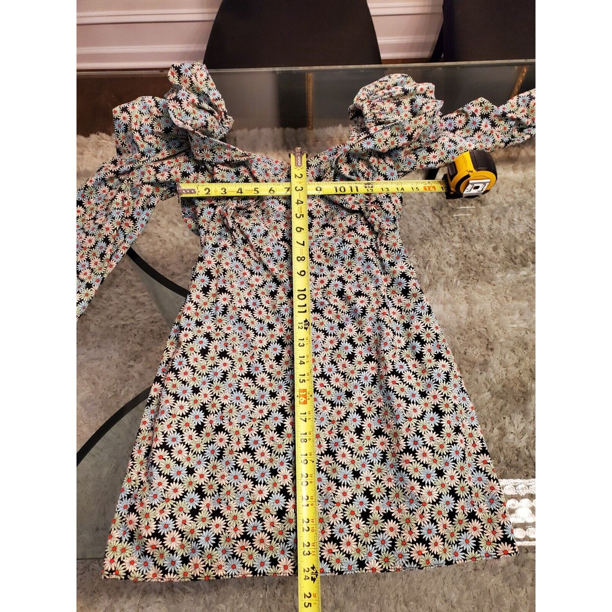 Zara Trf Poplin Daisy Puffy Balloon Shoulders Long Sleeve Knee Length Dress S