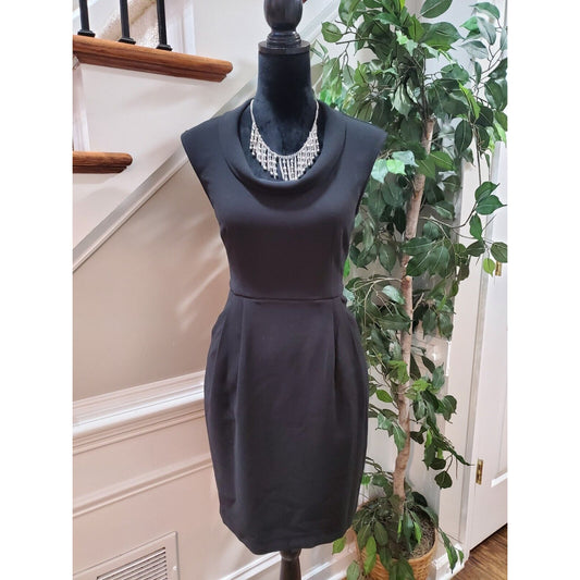 Loft Women Black Solid Polyester Cowl Neck Sleeveless Knee Length Dress Size 4