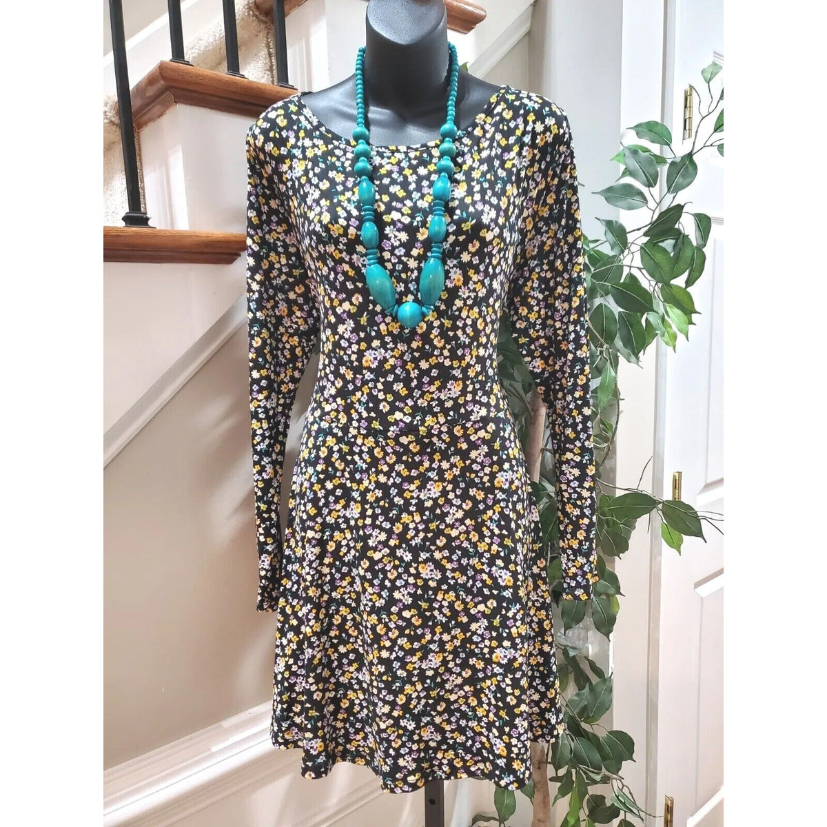 White Birch Women Black Floral Polyester Round Neck Long Sleeve Casual Romper 2X